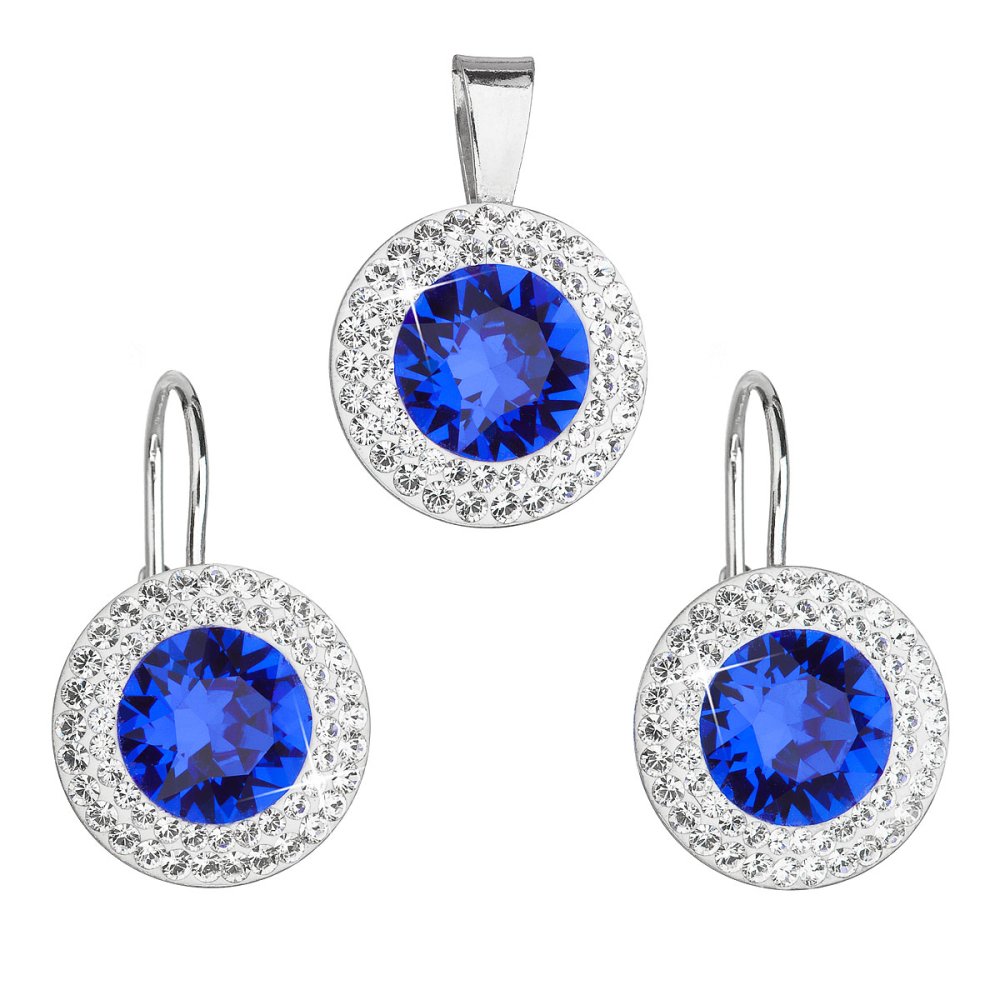 Levně Sada šperků s krystaly Swarovski náušnice a přívěsek modré kulaté 39107.3 Majestic Blue