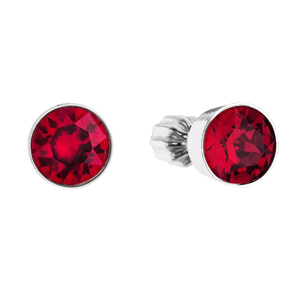 Levně Stříbrné náušnice pecka se Swarovski krystaly červené kulaté 31113.3 Ruby