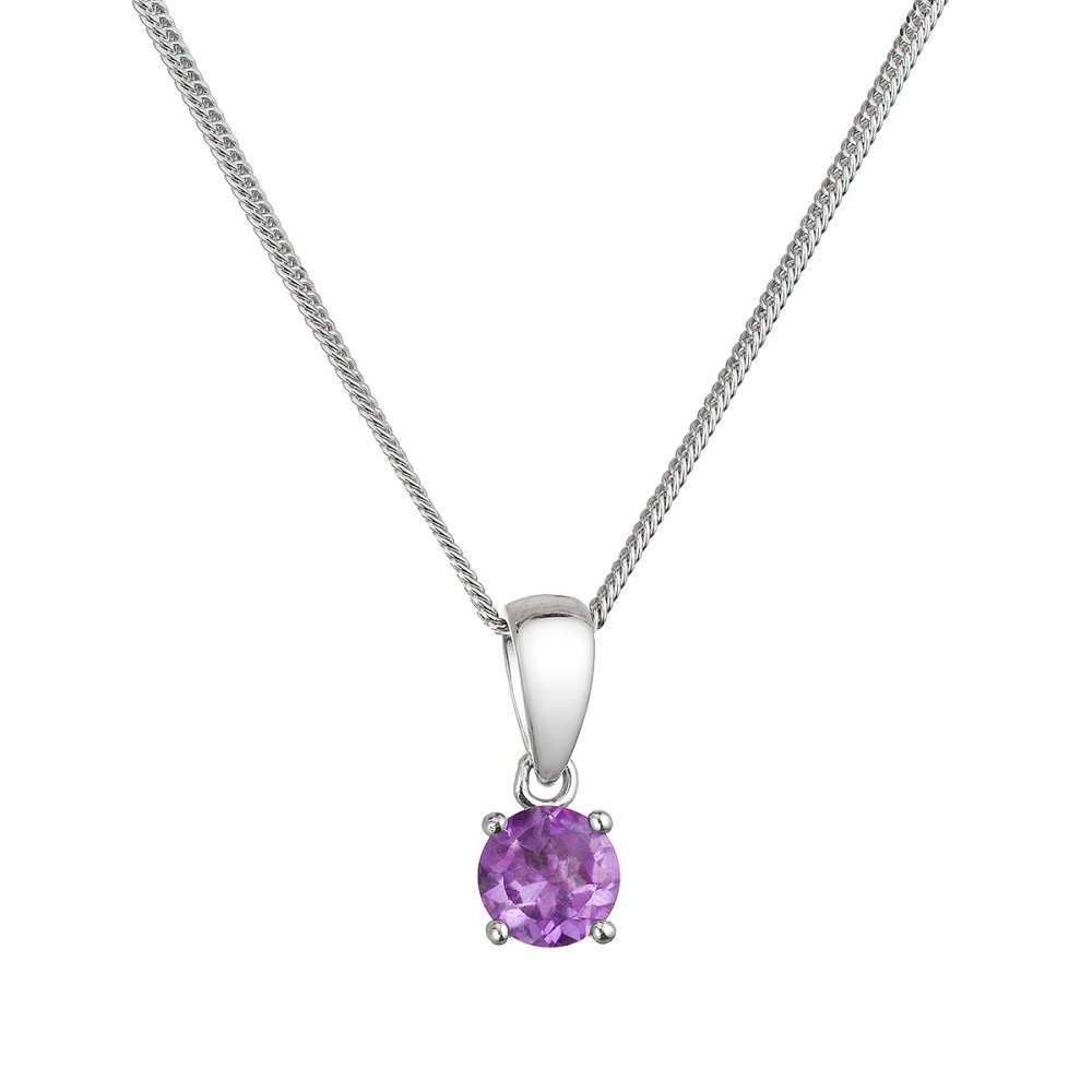 Stříbrný náhrdelník s pravým minerálním kamenem fialový 12078.3 amethyst