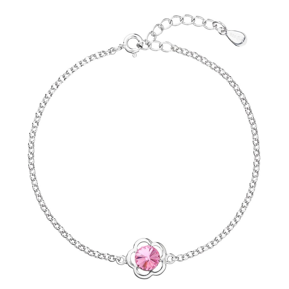 Levně Stříbrný náramek se Swarovski krystaly růžová kytička 33117.3 Rose