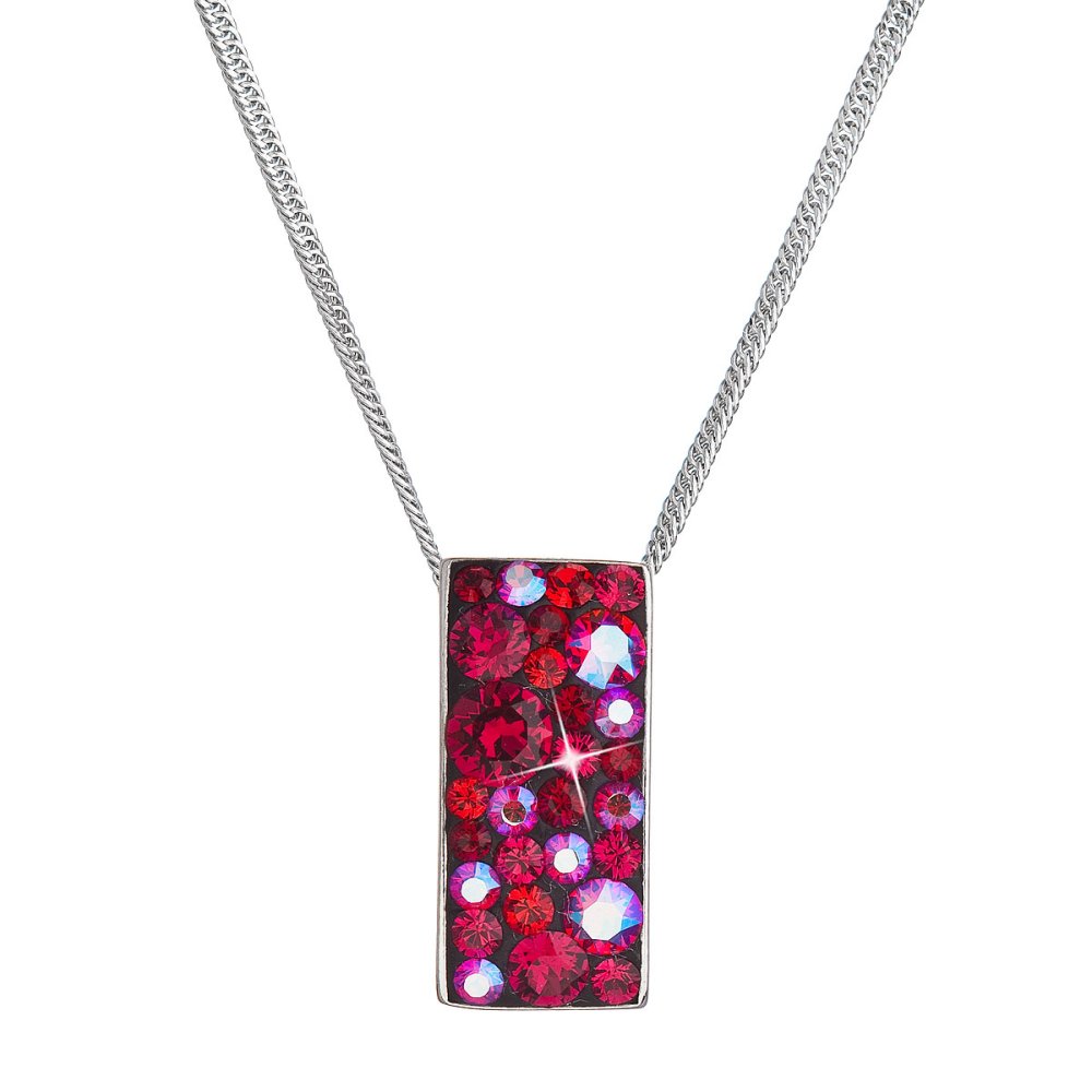 Levně Stříbrný náhrdelník se Swarovski krystaly červený obdélník 32074.3 Cherry
