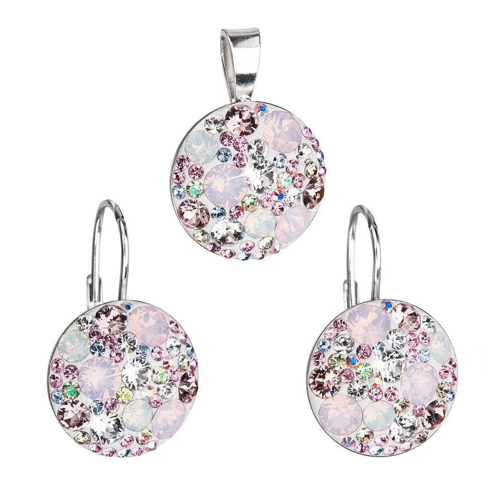 Levně Sada šperků s krystaly Swarovski náušnice a přívěsek růžové kulaté 39117.3 Magic rose