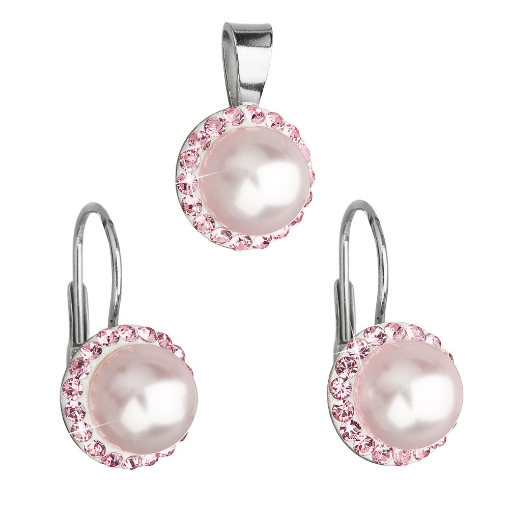 Levně Souprava se Swarovski Elements růžová perla 39091.1 Rosaline
