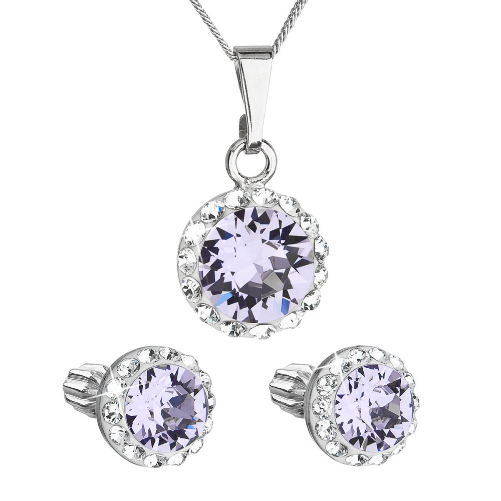 Levně Sada šperků s krystaly Swarovski náušnice, řetízek a přívěsek fialové kulaté 39352.3 Violet