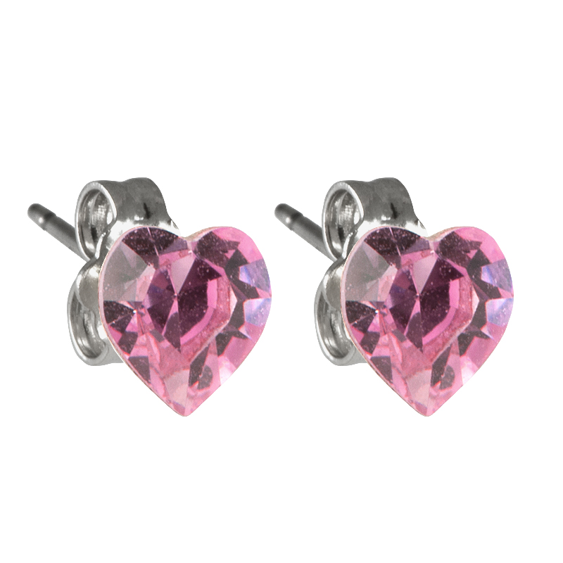 Náušnice se Swarovski Elements srdíčko, světle fialové, pecky