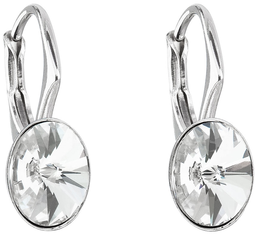 Stříbrné náušnice visací s krystaly Swarovski bílý ovál 31276.1 Krystal