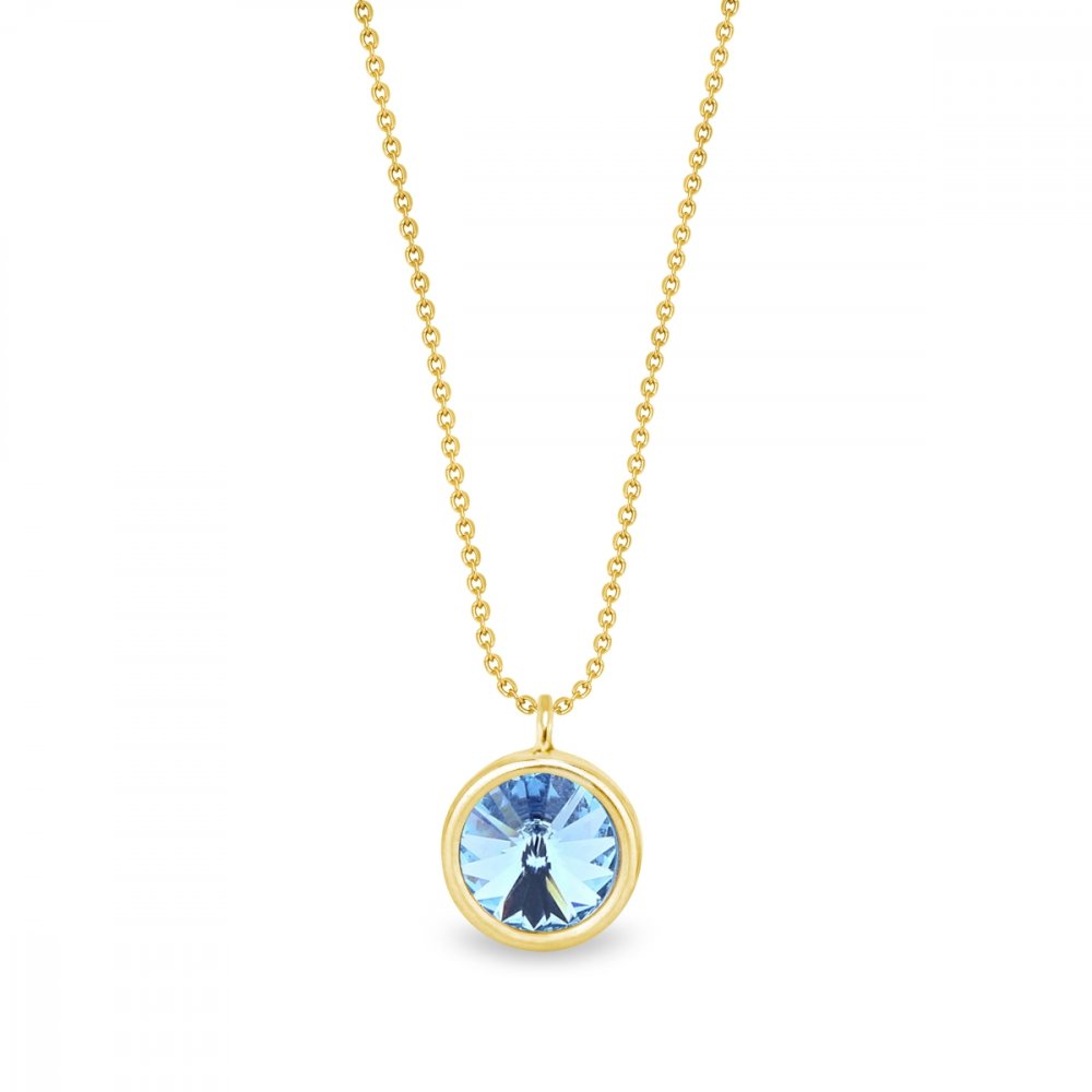 Náhrdelník modrý stříbrný pozlacený se Swarovski Elements Birthday Stone NBG1122SS29AQ Aqua