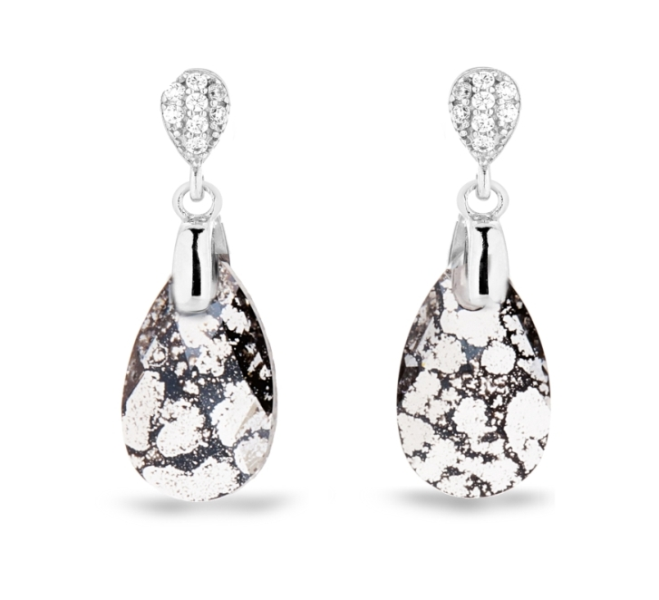 Stříbrné náušnice s krystaly Swarovski Elements stříbrno-černá kapka Dainty Drop KW610616BP Black Patina