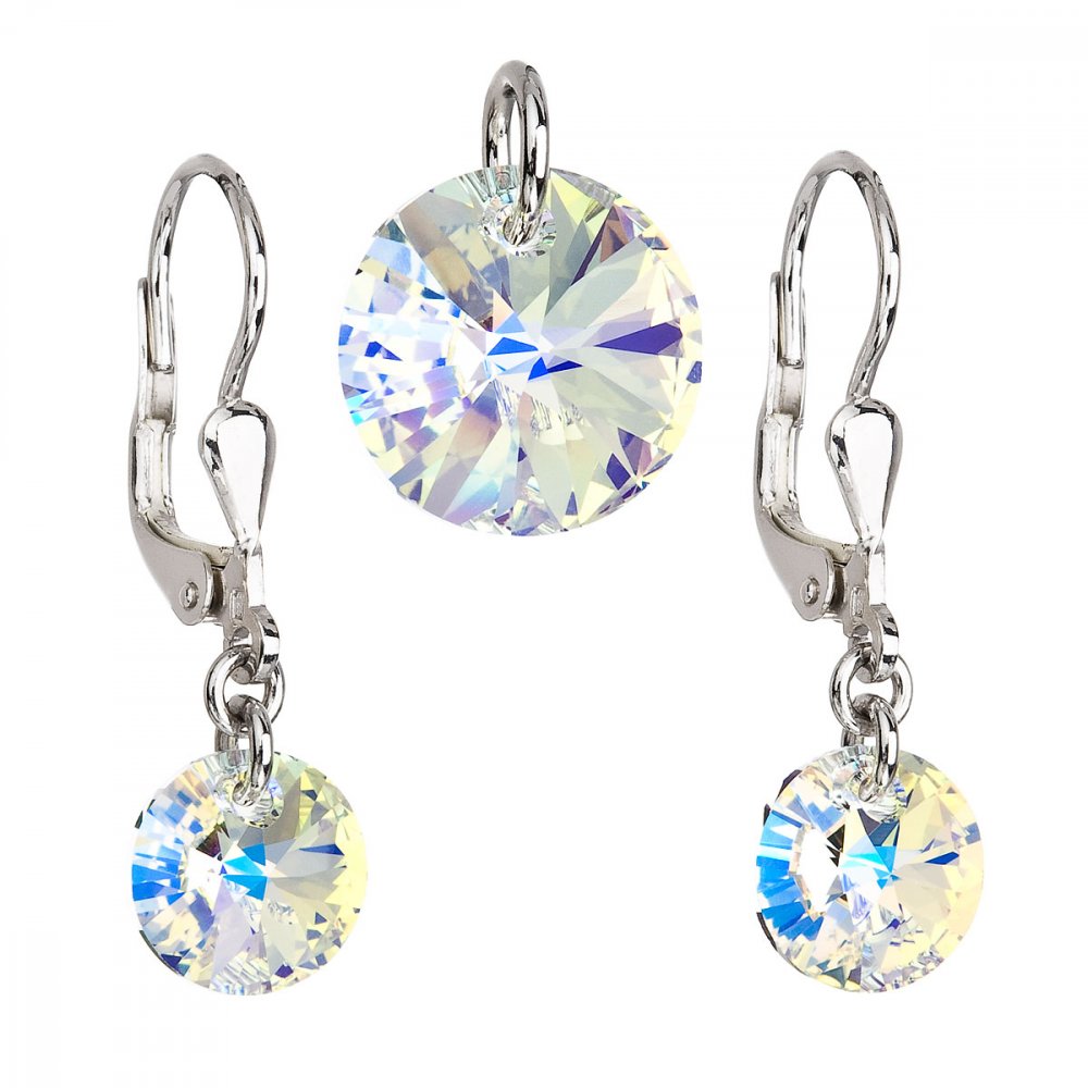 Sada šperků s krystaly Swarovski náušnice a přívěsek AB efekt kulaté 39090.2 AB