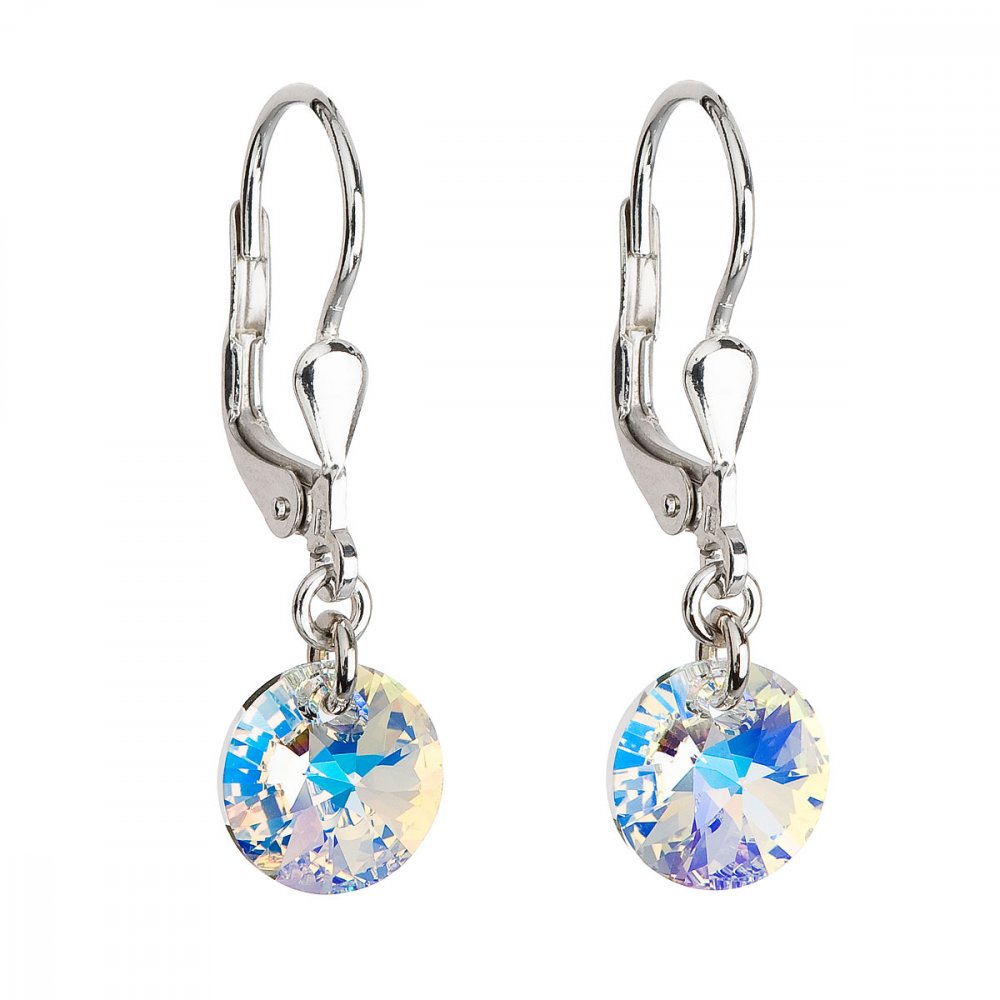 Stříbrné náušnice visací s krystaly Swarovski AB efekt kulaté 31134.2 Krystal AB