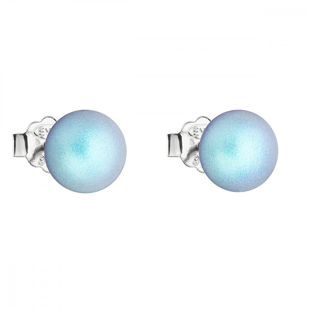 Stříbrné náušnice pecka se světle modrou matnou perlou 31142.3 Light Blue