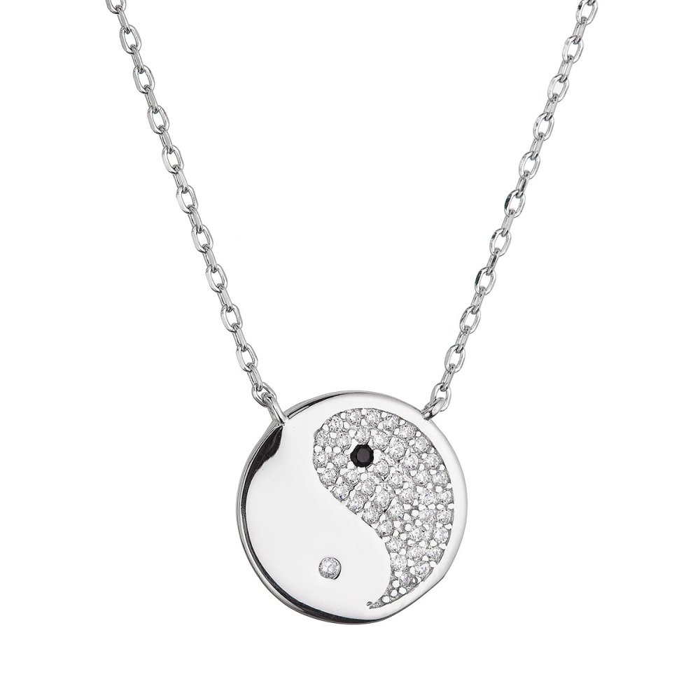 Stříbrný náhrdelník Jin a Jang 12151.1 crystal