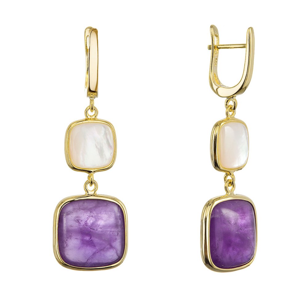 Pozlacené náušnice s ametystem a bílou perletí 11742.3