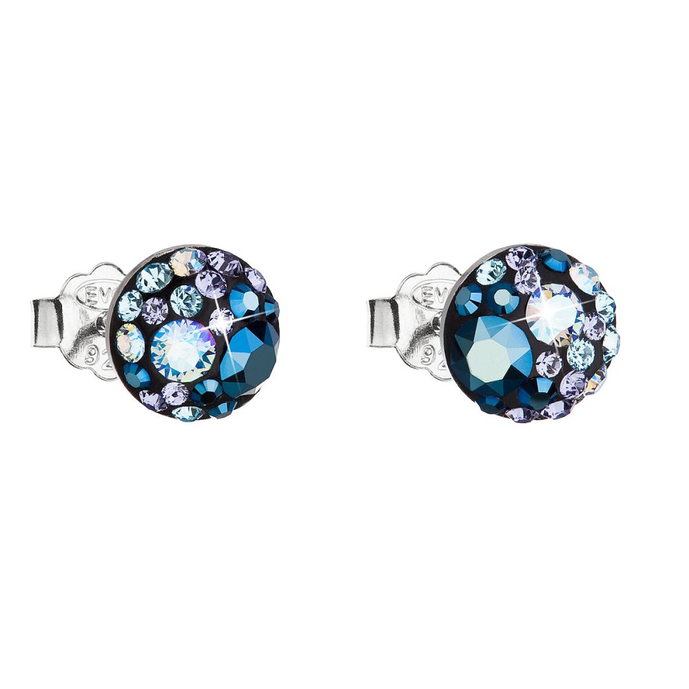 Levně Stříbrné náušnice pecka s krystaly Swarovski modré kulaté 31136.3 Blue Style