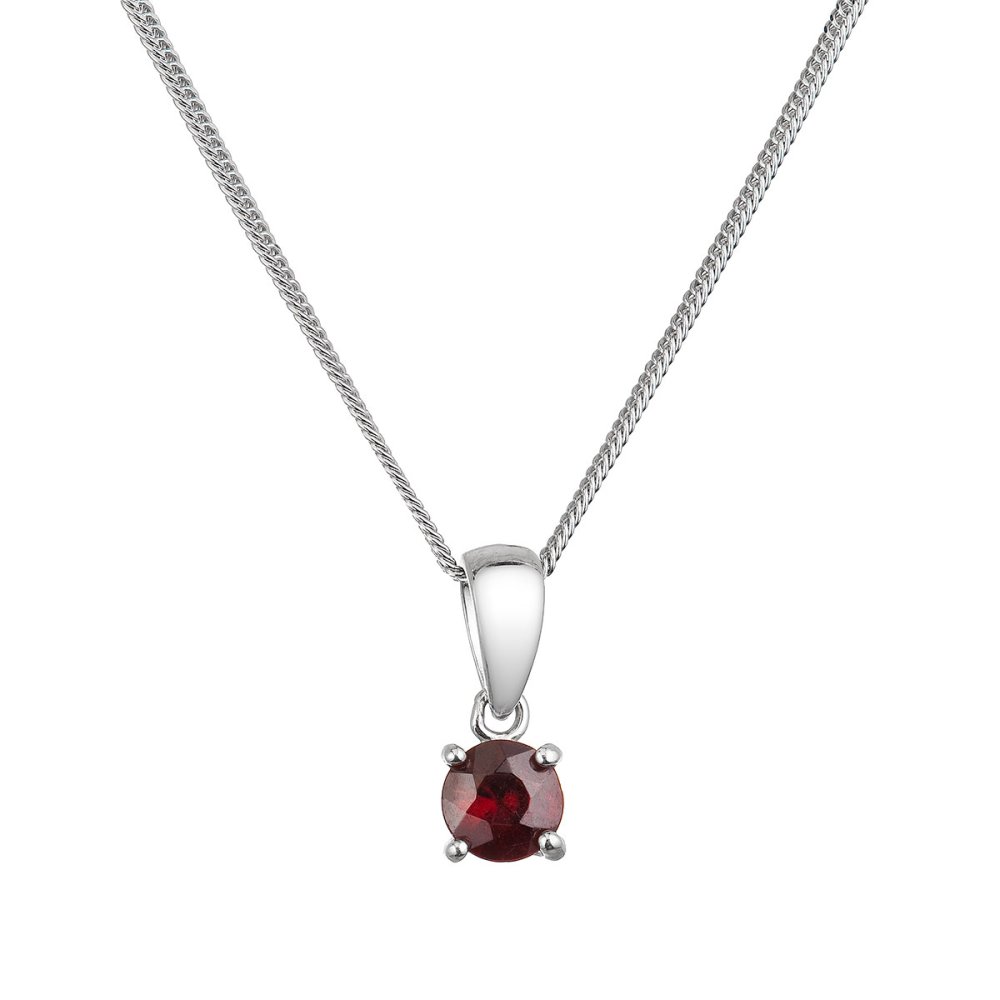 Stříbrný náhrdelník s pravým minerálním kamenem rudý 12078.3 garnet