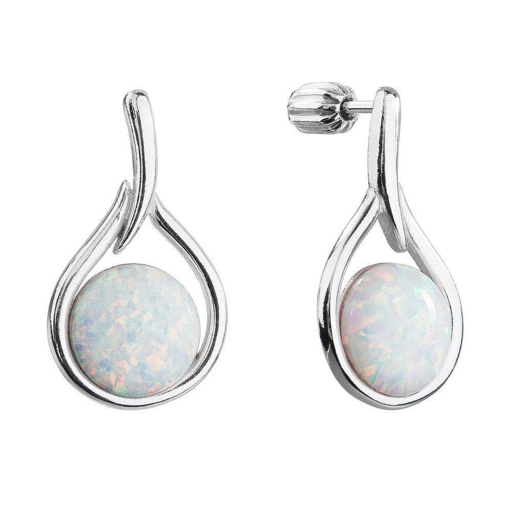 Stříbrné visací náušnice kapky s bílým syntetickým opálem 11336.1 White s. Opal