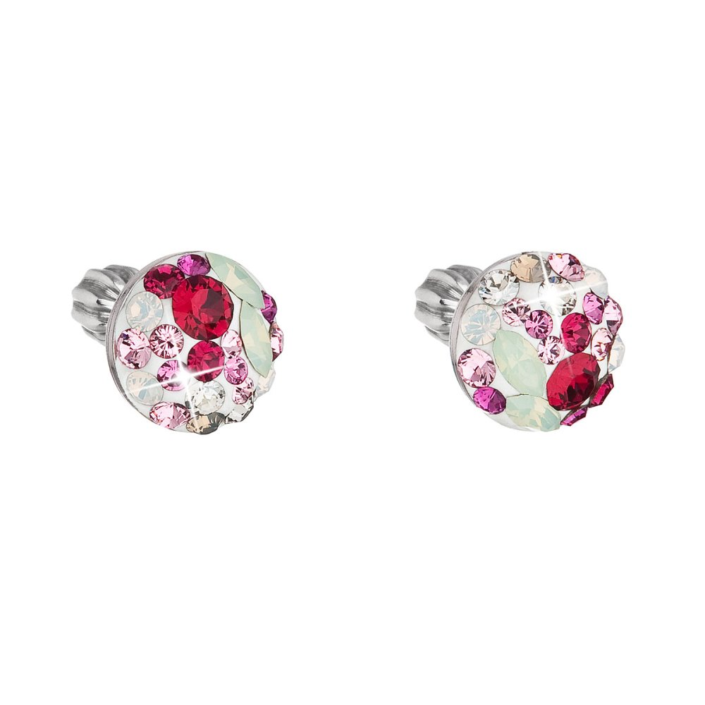 Levně Stříbrné náušnice pecka s krystaly Swarovski mix barev kulaté 31336.3 Sweet Love