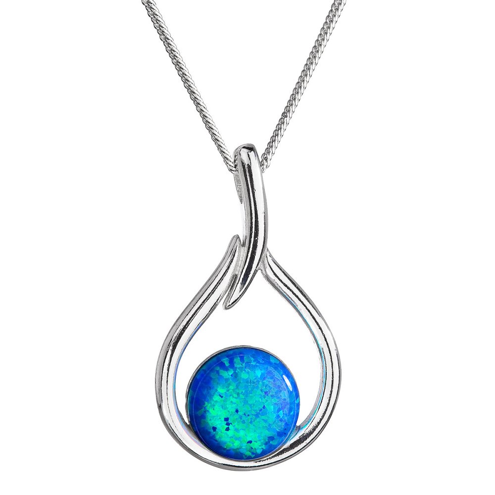 Stříbrný náhrdelník se syntetickým opálem modrá kapka 12045.3 Blue s. Opal