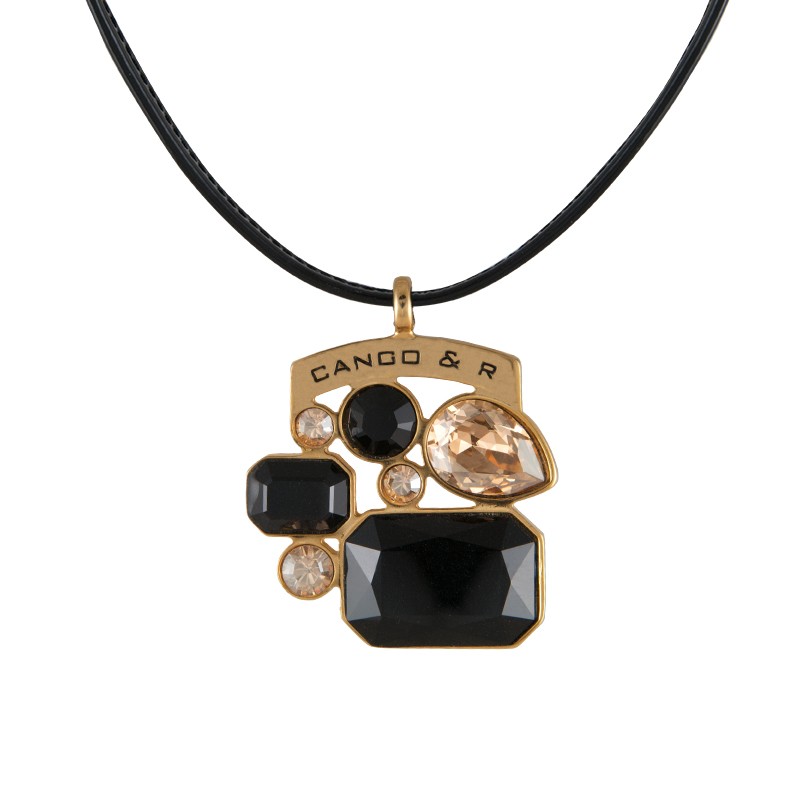 Náhrdelník Cango & Rinaldi zlatočerný kožený se Swarovski Elements