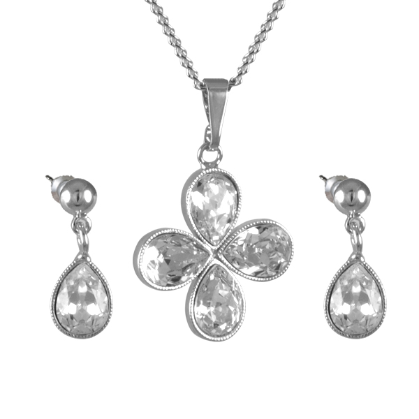 Souprava se Swarovski Elements čtyřlístek Krystal