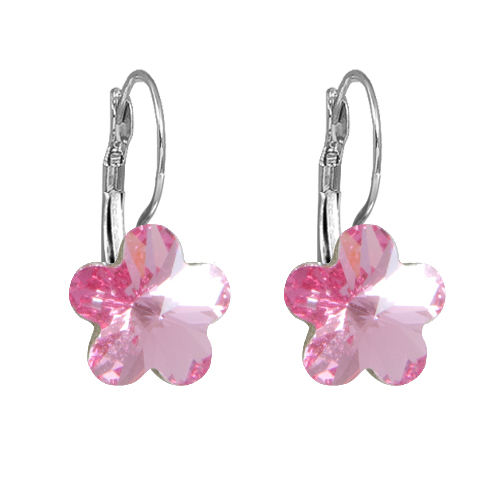 Náušnice Swarovski Elements květinka, visací, světle růžové