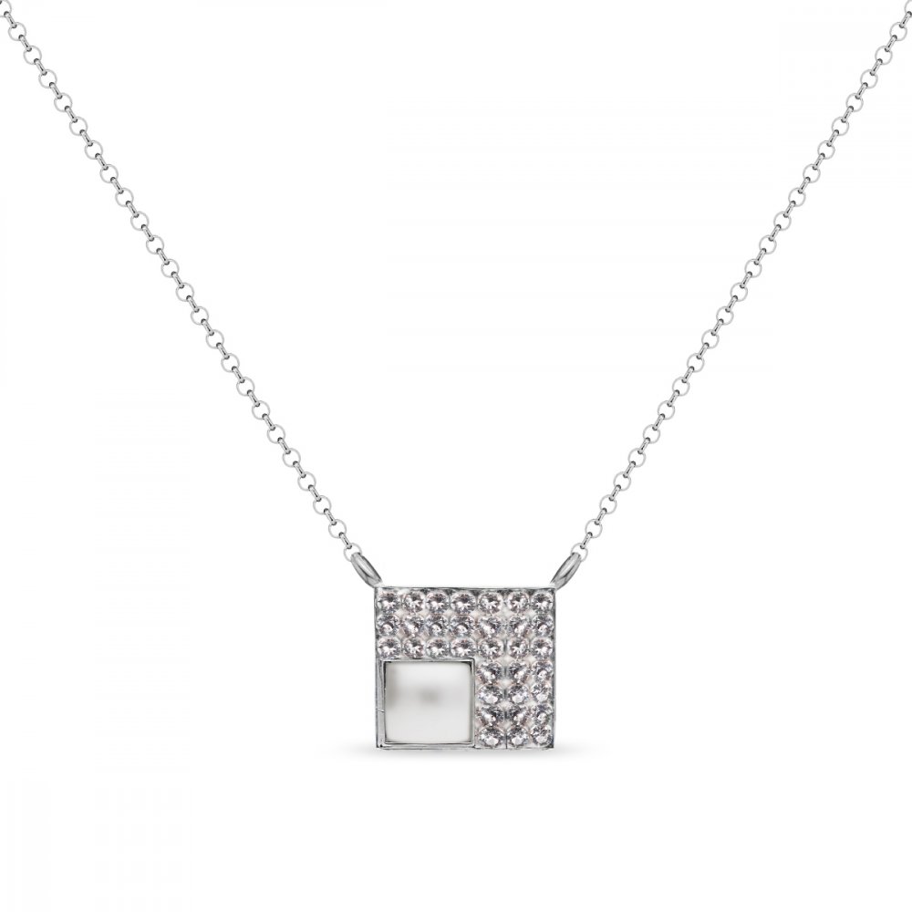 Náhrdelník čirý se Swarovski Elements Luster NNFM2408CW Krystal + Bílá