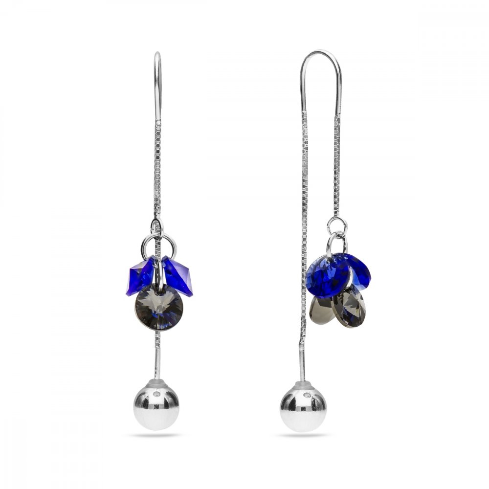 Náušnice modrošedé se Swarovski Elements Vinber KWKL6428MJBSN Majestic Blue+Silver Night