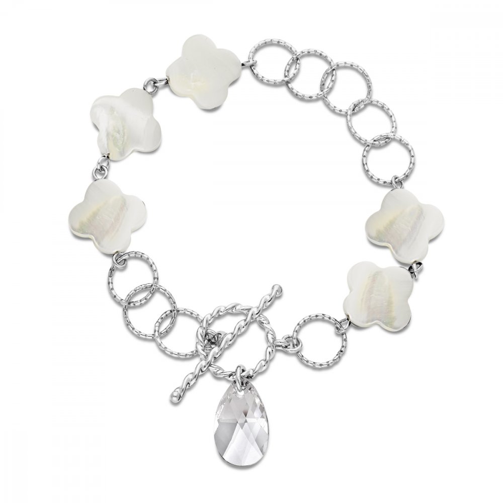 Stříbrný náramek bílý Clover B6106C1MPW Krystal