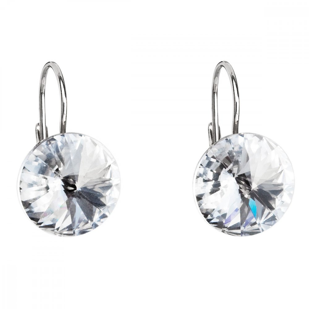 Stříbrné náušnice visací s krystaly Swarovski bílé kulaté 31106.1 Krystal