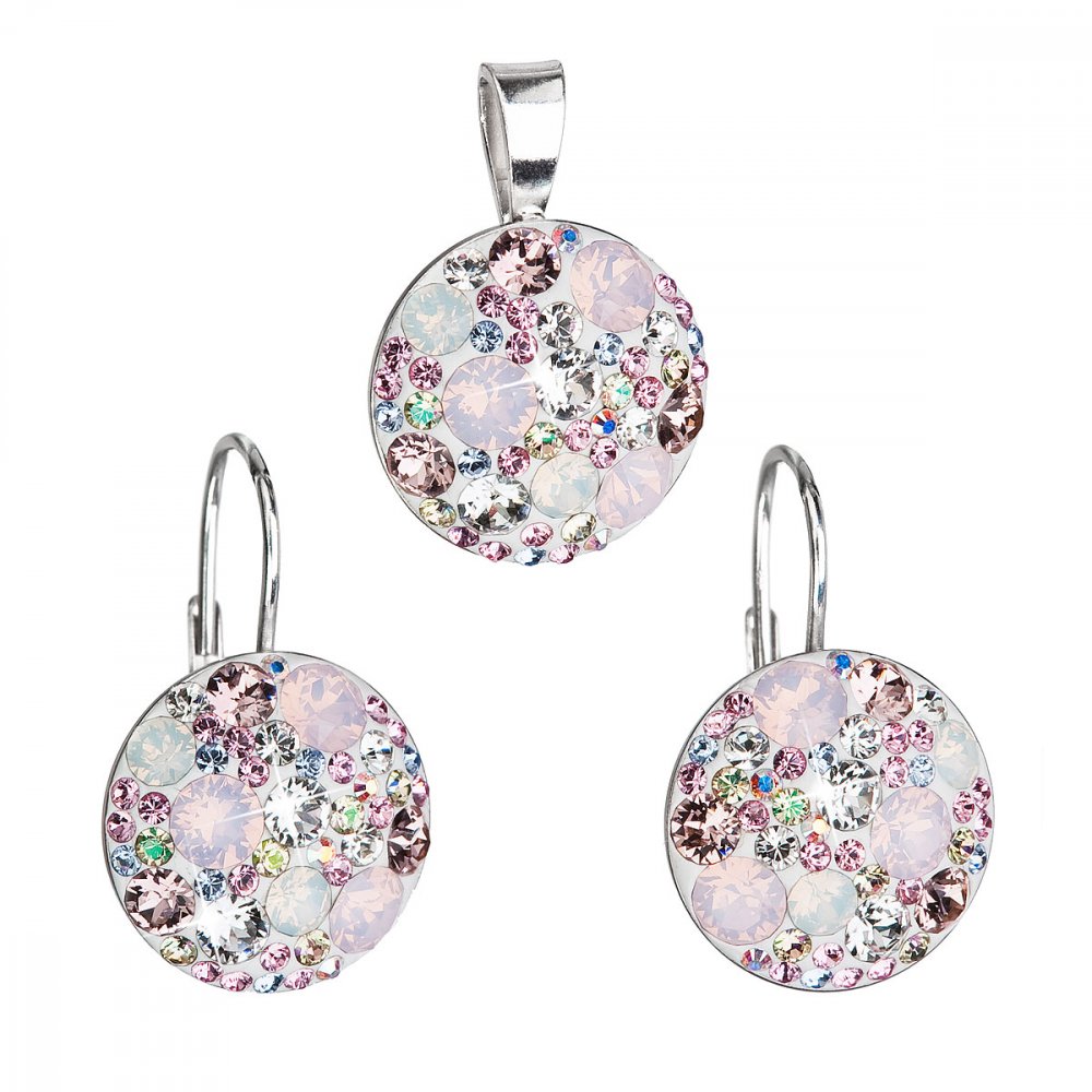 Sada šperků s krystaly Swarovski náušnice a přívěsek růžové kulaté 39117.3 Magic rose