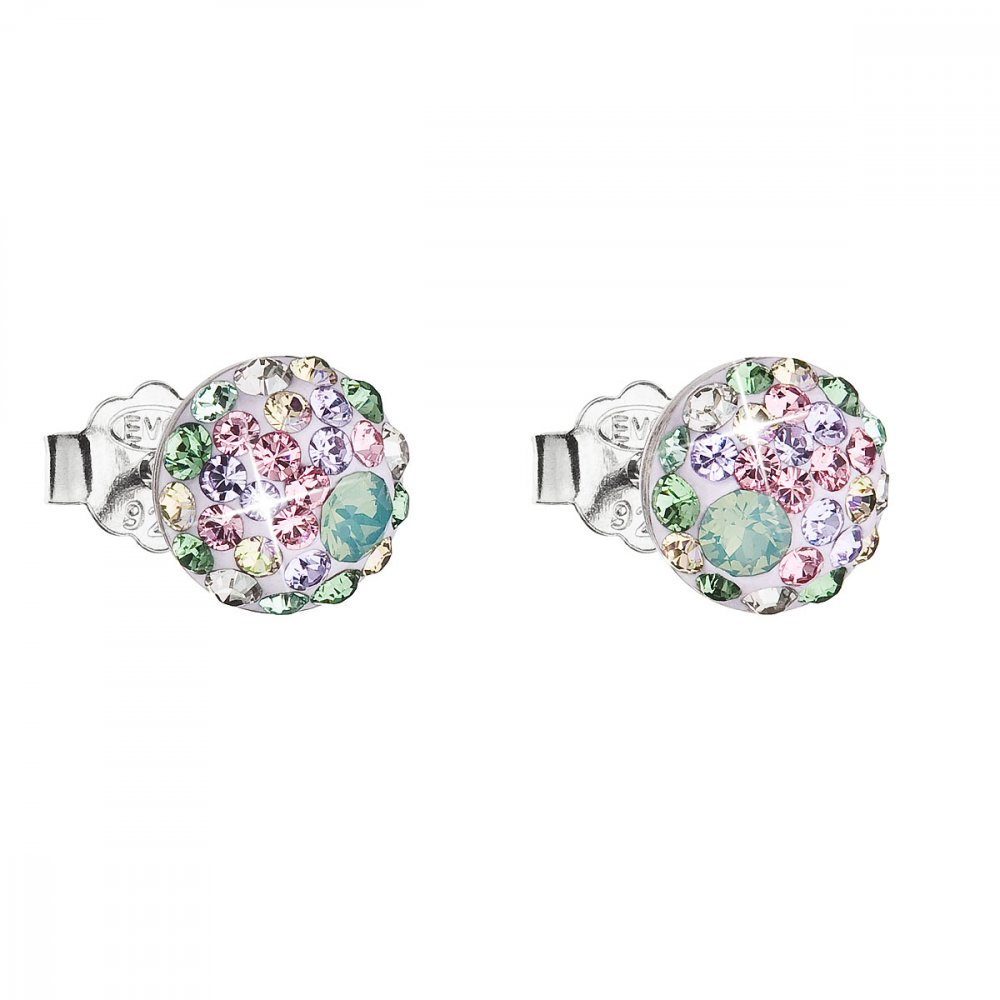 Stříbrné náušnice pecka s krystaly Swarovski mix barev kulaté 31136.3 Sakura