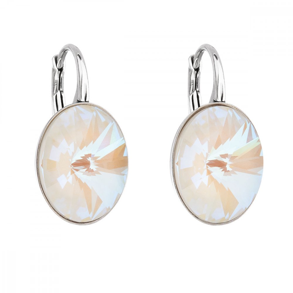 Stříbrné náušnice visací s krystaly Swarovski bílý ovál 31275.4 Light Grey Delite