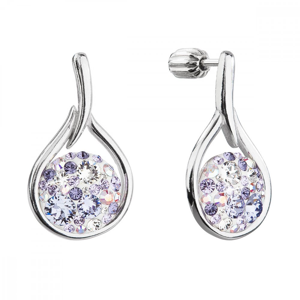 Stříbrné visací náušnice kapky se Swarovski fialovými krystaly 31305.3 Violet