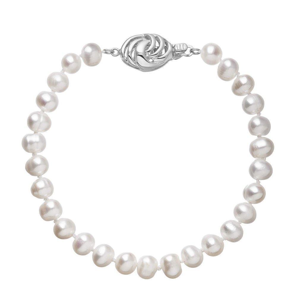 Perlový náramek z říčních perel se zapínáním z bílého 14 karátového zlata 823001.1/9265B bílý,Perlový náramek z říčních perel se zapínáním z bílého 14