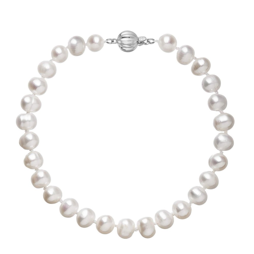 Perlový náramek z říčních perel se zapínáním z bílého 14 karátového zlata 823001.1/9272B bílý,Perlový náramek z říčních perel se zapínáním z bílého 14