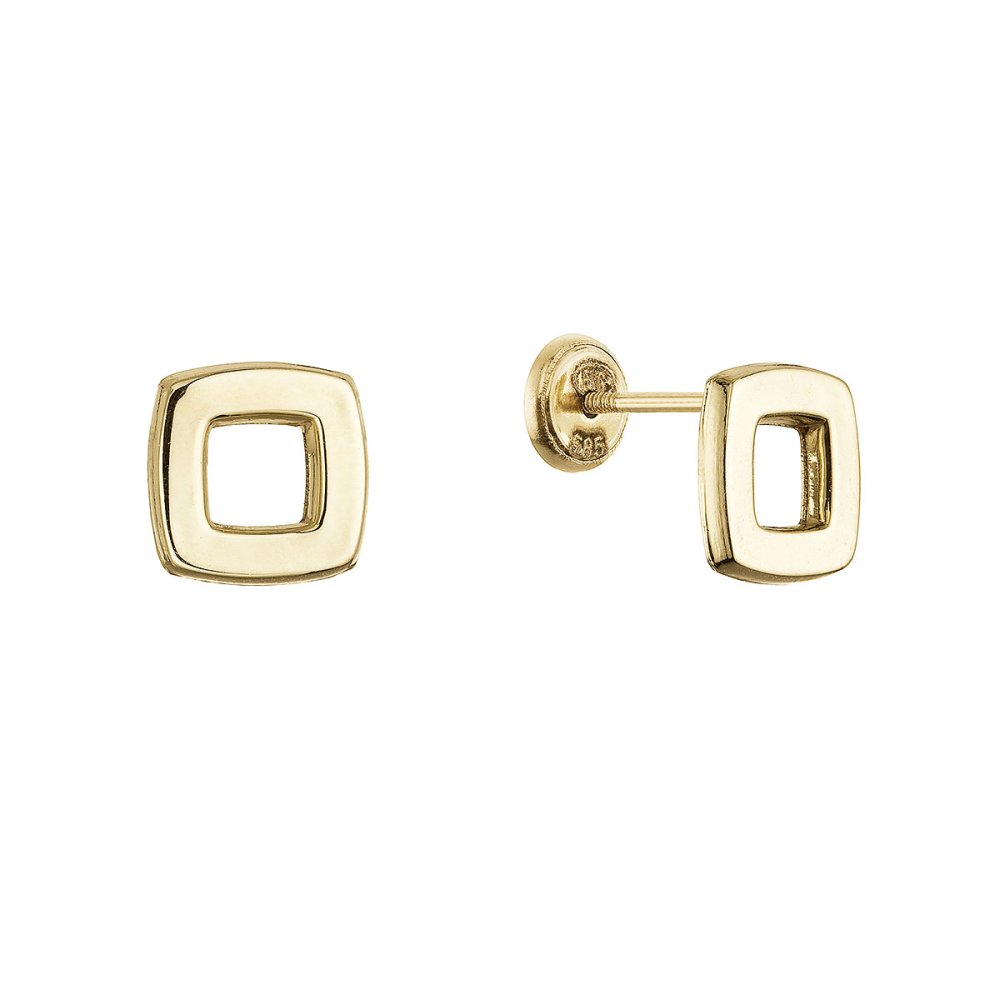 Zlaté 14 karátové náušnice čtverec 91A00085