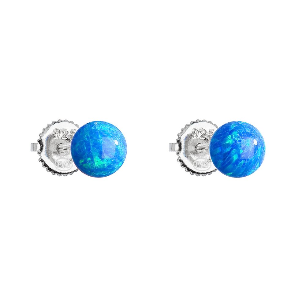 Levně Stříbrné náušnice pecky se syntetickým opálem modré kulaté 11246.3 Blue s. Opal