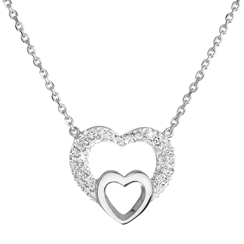 Stříbrný náhrdelník s krystaly Swarovski bílé srdce 32032.1 Krystal