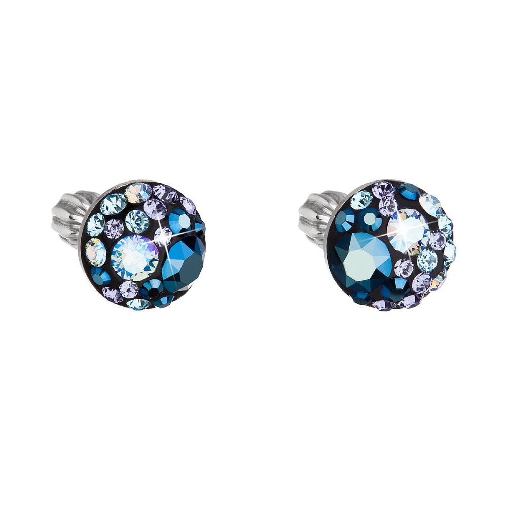 Levně Stříbrné náušnice pecka s krystaly Swarovski modré kulaté 31336.3 Blue Style