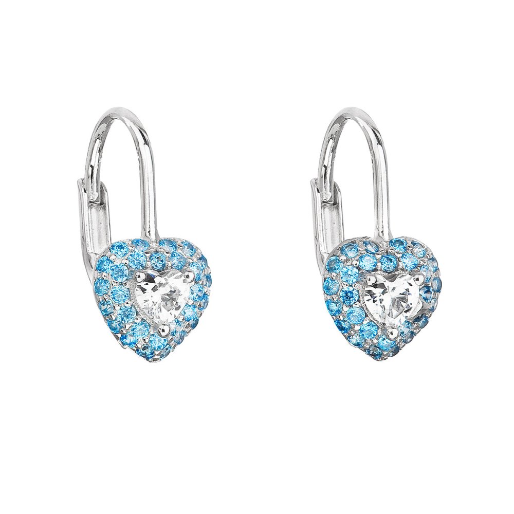 Stříbrné náušnice visací se zirkonem modré srdce 11216.3 Light Blue