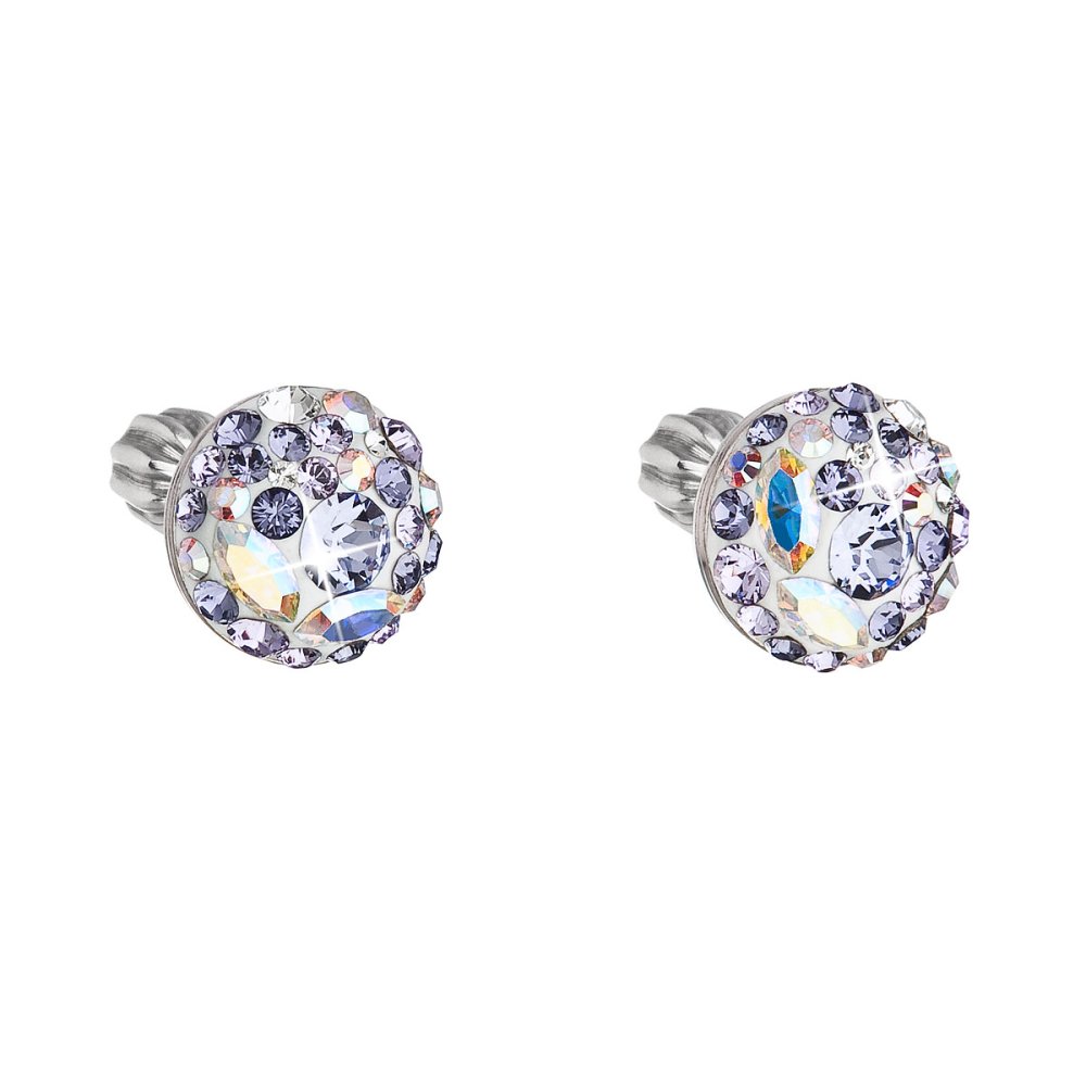 Levně Stříbrné náušnice pecka s krystaly Swarovski fialové kulaté 31336.3 Violet