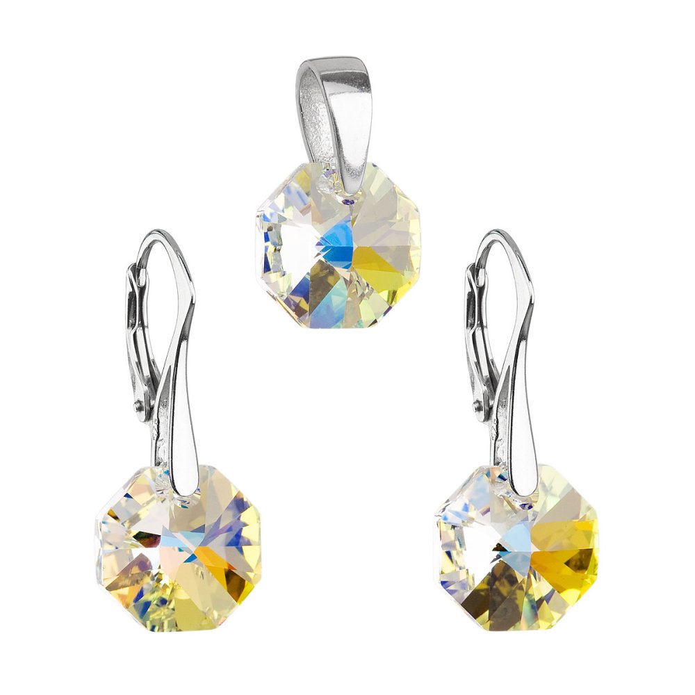 Levně Sada šperků s krystaly Swarovski náušnice a přívěsek AB efekt kulaté 39055.2 AB