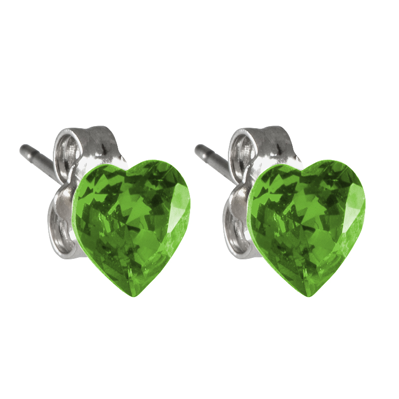 Náušnice se Swarovski Elements srdíčko, světle zelené, pecky