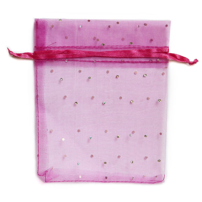 Dárkový pytlíček fialovorůžový se stříbrnými tečkami střední