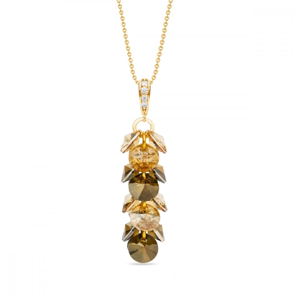 Levně Náhrdelník zlatý se Swarovski Elements Frou Frou NDG6428BRSGS Bronze Shade + Golden Shadow