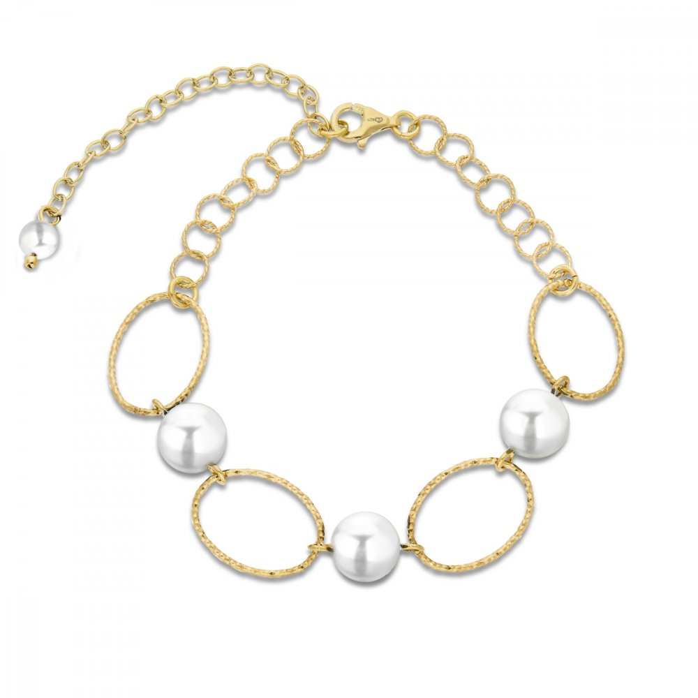 Stříbrný pozlacený náramek bílý perlový Crystalactite BG6017AB8W AB