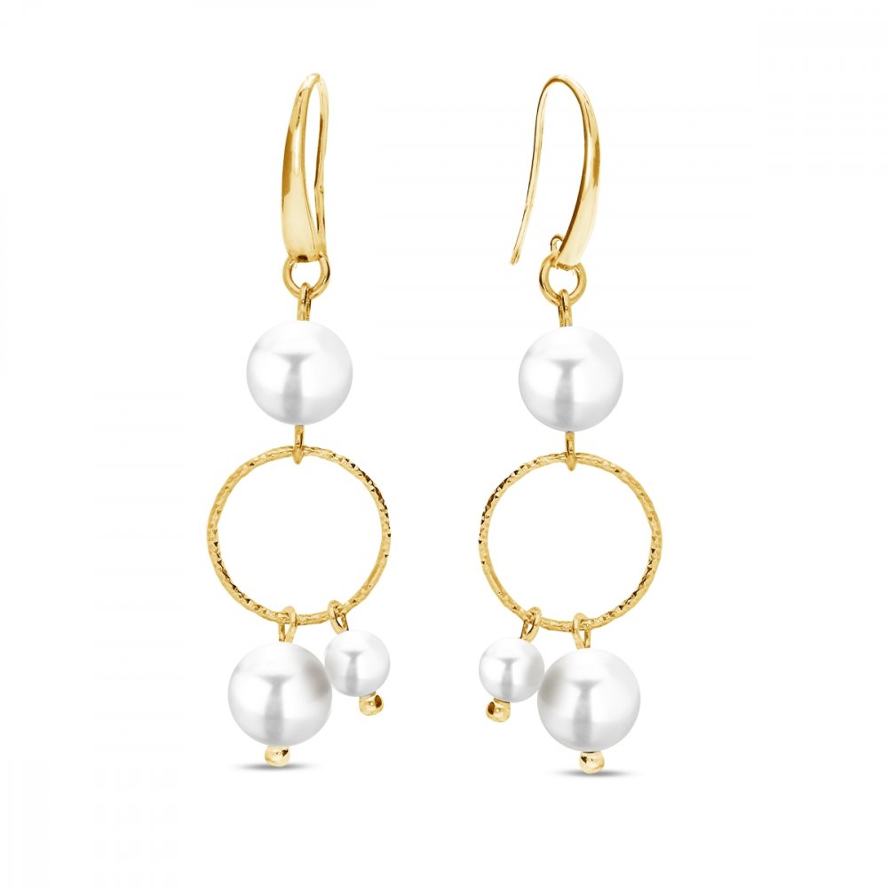 Levně Stříbrné pozlacené náušnice bílé perlové Satellite KWFG5810W White Pearl