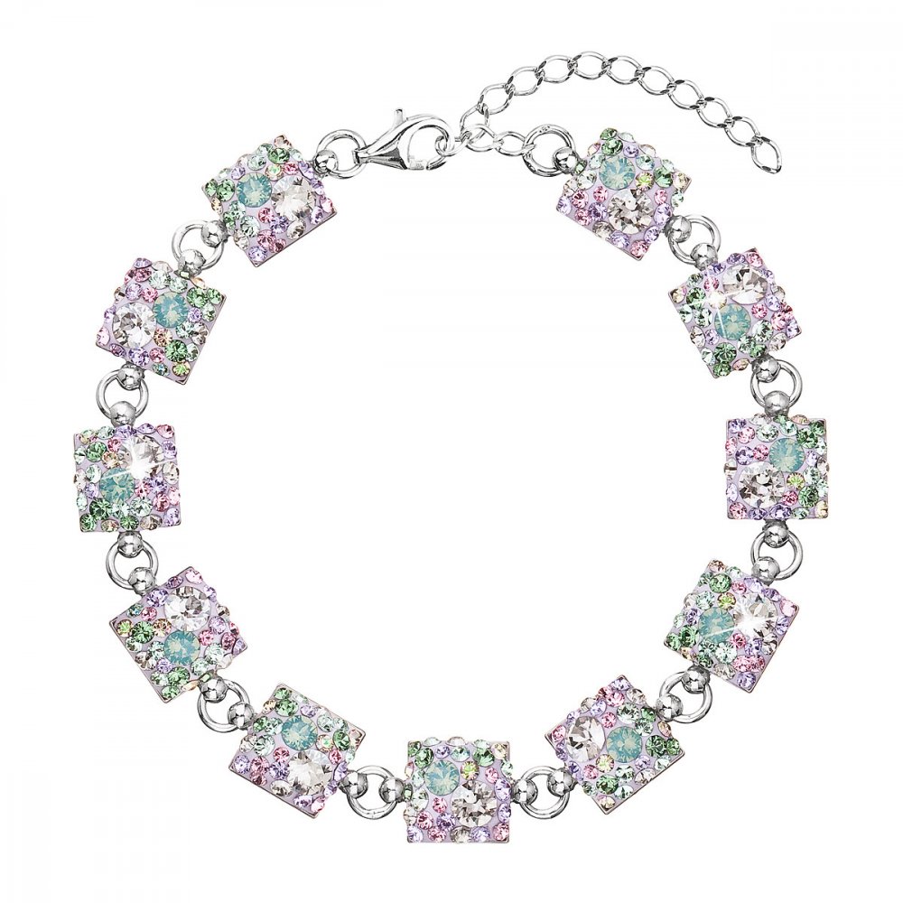 Stříbrný náramek se Swarovski krystaly mix barev 33047.3 Sakura
