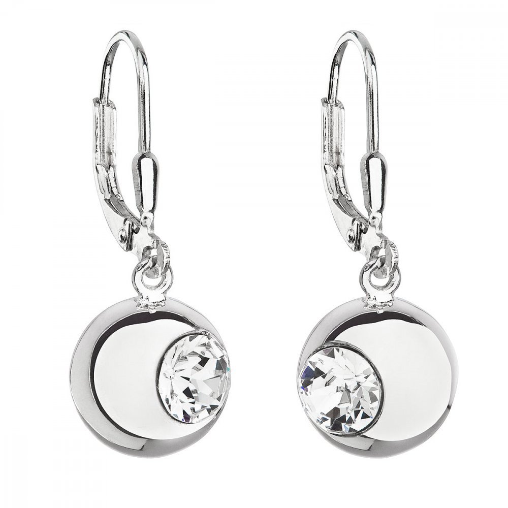 Stříbrné náušnice visací s krystaly Swarovski bílé kulaté 31260.1 Krystal