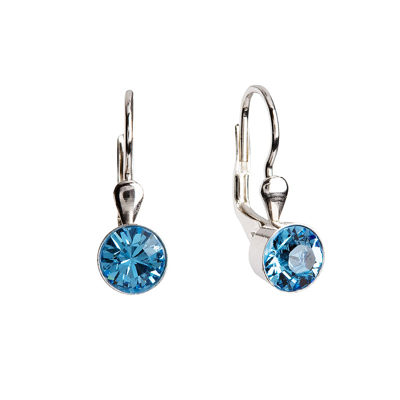 Stříbrné visací náušnice s krystaly Swarovski modré kulaté 31112.3 Aqua